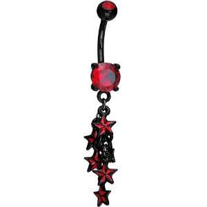  Red Cz Black Nautical Stars Belly Ring Jewelry