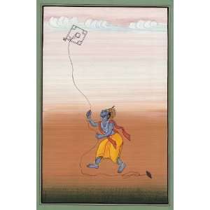 Shri Krishna Flying Kite   Water Color Painting on Paper