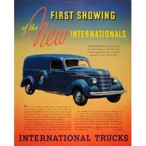 1937 Ad International Harvester Trucks Blue Antique   Original Print 