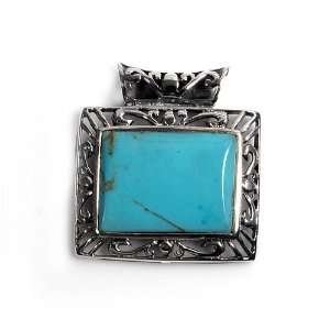  Sterling Silver 35mm Turquoise Square Shaped Pendant 