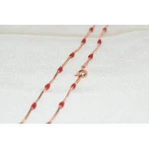  14k Rose Gold Plated Red Beaded Snake Chain Necklace   16 