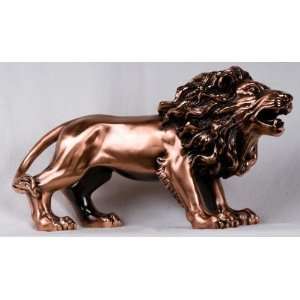  10 inch Copper African Lion Roaring Reveals Fangs 
