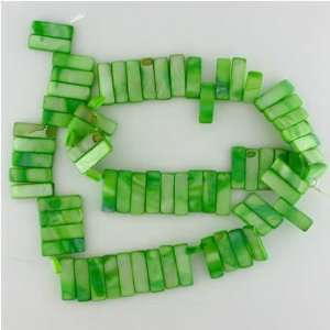    DYED RIVER SHELL GREEN 5X15MM PIANO KEY BEADS 15