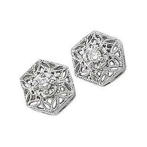 Ornate Hexagon Shape Diamond Stud Earrings with Filigree 