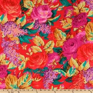  44 Wide Lilac Rose Large Floral Scarlet Fabric By The 