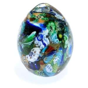  Murano Glass Color Splash Cane Egg Paperweight