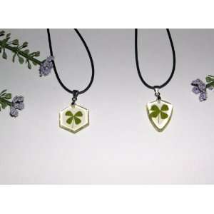  Two Lucky Clover Necklaces with Real Four leaf Clover 