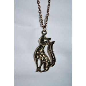   Cat Necklace, 20 Adjusterable Chain, 2 H, Gold Tone, Kitty Cat Charm