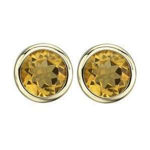   14K Yellow Gold Round Yellow Citrine Bezel Set Stud Earrings Jewelry