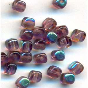    Czech Glass 4mm Cube Beads   50pc Amethyst AB 