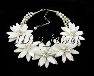 Shell pearl crystal flower necklace/earring set VJ  