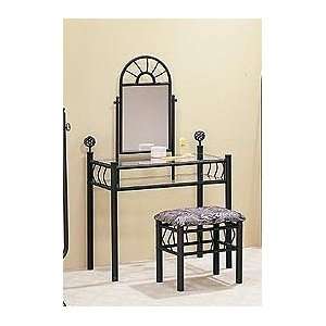    NEW GLASS TOP VANITY SET W. CUSHIONED STOOL