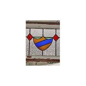 Orange & Blue Shield, Coat of Arms Antique Stained Glass  