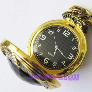   Antique Design Gold Tone Chinese Dragon Pattern Quartz Pocket Watch