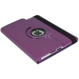 Purple iPad 2 Magnetic Smart Cover Leather Case Rotating 360 Stand 