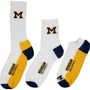  Michigan Wolverines Mens 3 Pair Sock Pack Sports 