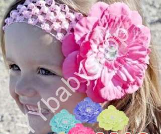 Girls Baby Lady Crochet Headbands with peony Flower clips hair bow 