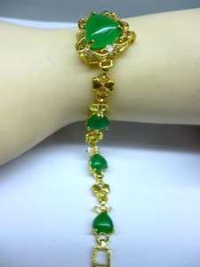 Charming Gold Plated Heart Shaped Green Jade Beads White Zircon 