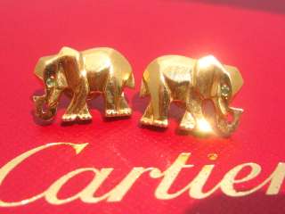 CARTIER 18K YELLOW GOLD ELEPHANT EARRINGS EMERALD  