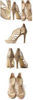 Nwe Womens Shoes 3.5 Heel Beige Strap Sandals /93343★★  