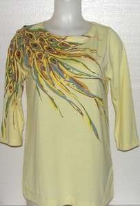 Pre Owned Bob Mackie Floral Burst Knit Top w/ Jewel Detail YELLOW/XS 