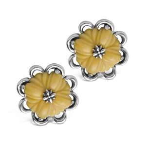   Pollack Sterling Silver Yellow Jasper Floral Button Earrings Jewelry