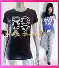 ROXY $28~Gray White Signature Paradise Surfing Tee Top~ L