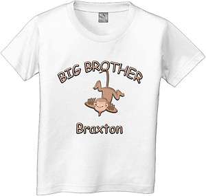 BIG BROTHER MONKEY Fun Personalized Boys T Shirt white grey  