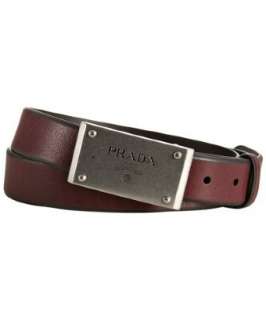 Prada ruby leather logo plaque belt   