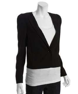 style #319529402 black woven Jordyn collarless one button blazer