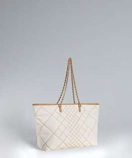Fendi ivory and tan zucca canvas quilted Roll chain link tote