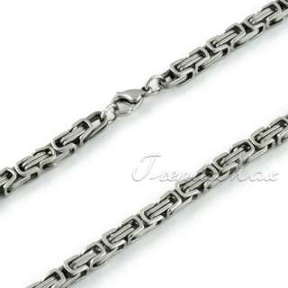 MENS 5MM Silver Tone Box Link Stainless Steel Necklace Chain Bracelet 