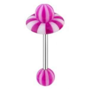  Purple and White Stripe Tongue Ring Piercing Barbell with 