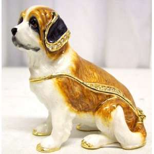    St. Bernard Dog Jeweled Trinket Box Saint Bejeweled