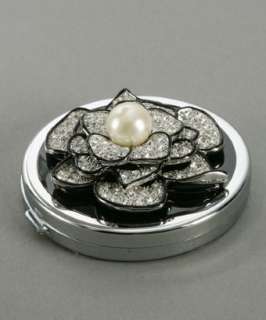 Kenneth Jay Lane silver crystal pavé rose compact mirror   up 