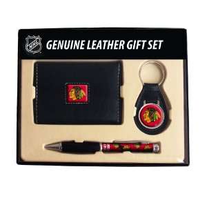  Chicago Blackhawks Trifold Wallet Key Fob and Pen Gift Set 