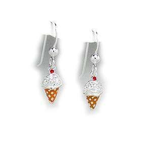  Ice Cream Cone Earrings in Sterling Silver, Enamel and 