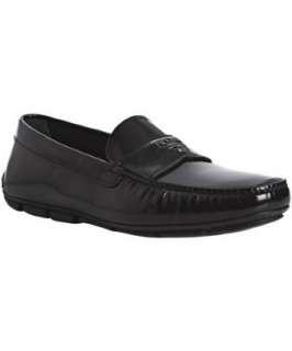 Prada black patent leather slip on loafers  