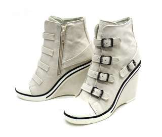 Women Wedge High Heels Sneakers Tennis Shoes Ankle Boots Ivory US 5.5 