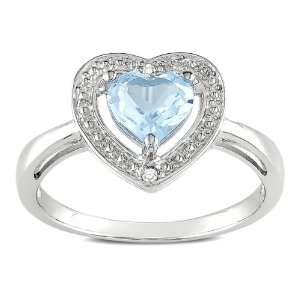  Sterling Silver Blue Topaz Heart with Diamond Accent Ring 