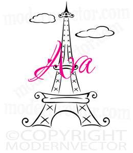 Eiffel Tower Paris Personalized Name Vinyl Wall Decal  