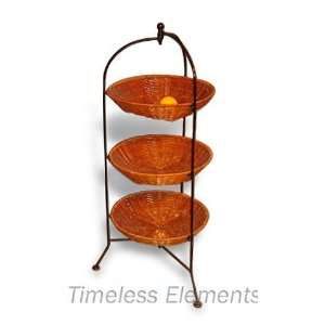  Wood Iron Wicker Basket Food Serving Trays Plate Stand 