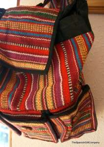 Hippie Gypsy Boho Handmade Multi Color 100 % Cotton 3 Pocket Backpack 