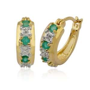   Silver Genuine Emerald and Diamond Accent Hoop Earrings Jewelry