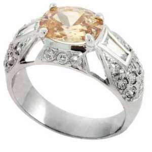   Champagne and Simulated Diamond CZ baguette and Pave Filigree Ring