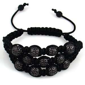   Adjustable Black Hip Hop Macrame Braided Triple Row Bracelet Jewelry