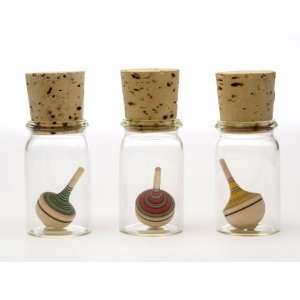  Wooden Spinning Top   Miniature Pastel in Glass Display 