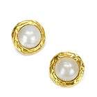   VTG SIGNED CHANEL® CC CABOCHONS MABE PEARL GP CLIP ON EARRINGS + BOX