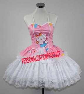 Sweet Gothic Lolita pink Cosplay Hello Kitty Pattern 3 Ballroom Corset 