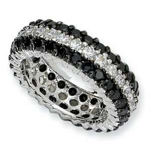   Silver Black/White Cubic Zirconia Eternity Ring (Size 7) Jewelry